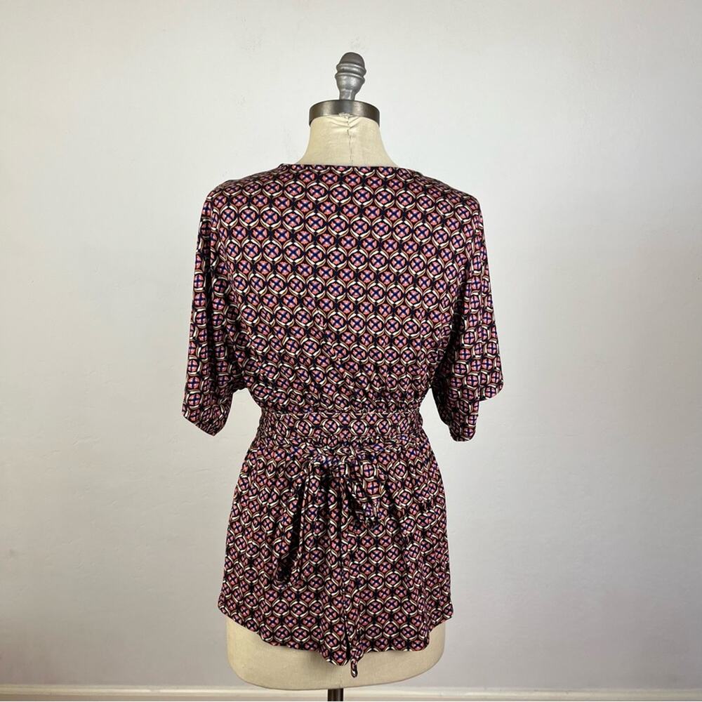 Anthropologie Geometric Short Sleeve Wrap Blouse - Picture 5 of 7
